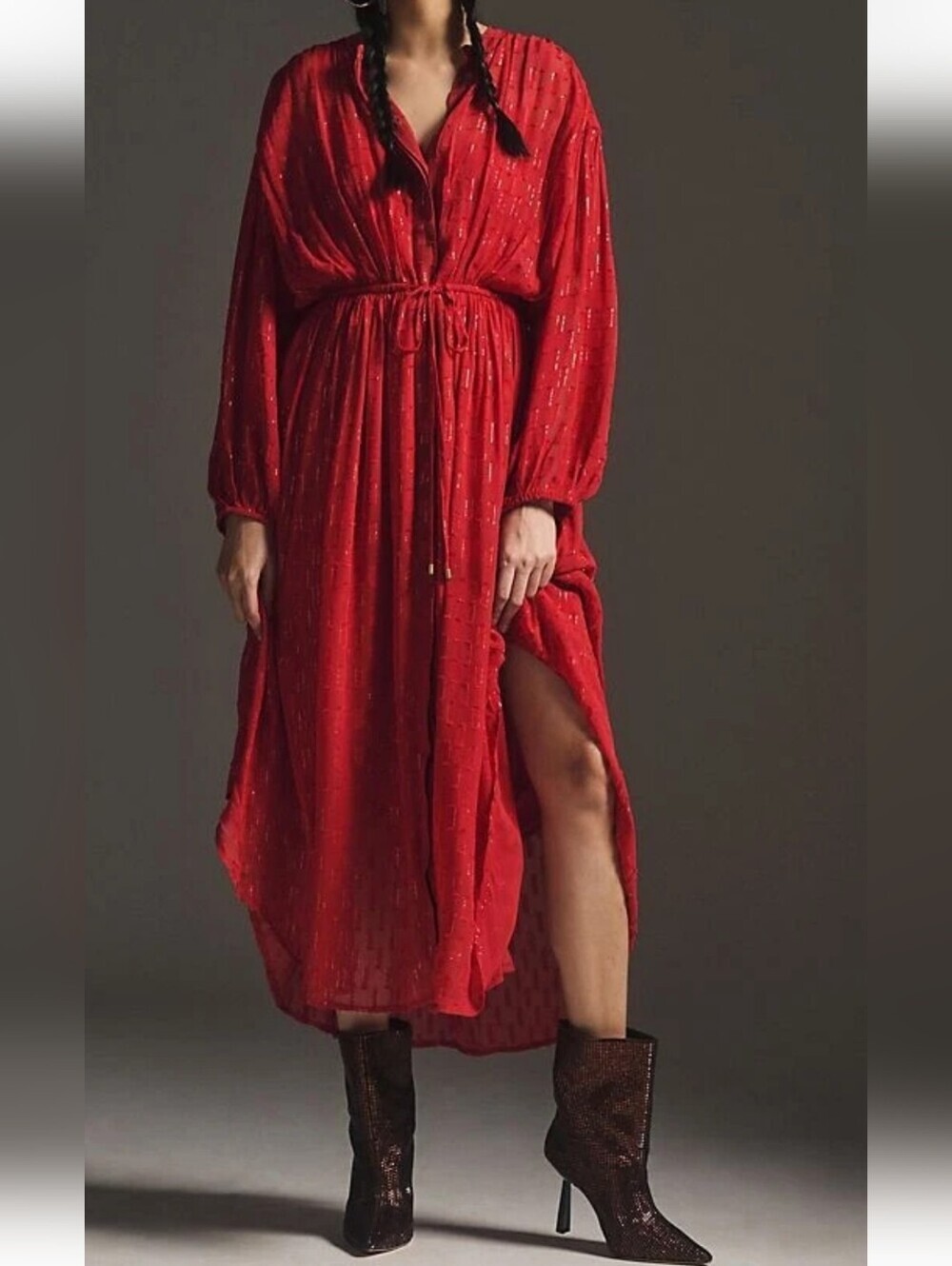 Anthropologie Allene Shimmer Maxi Dress With Pockets Size S
